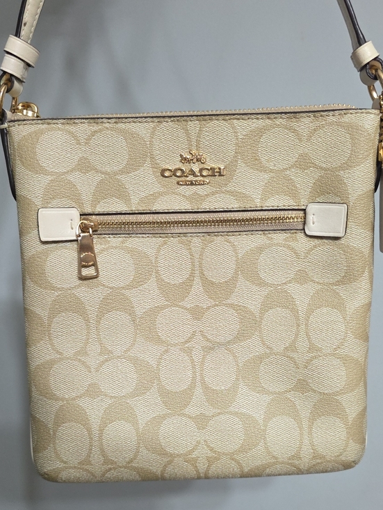 Coach Handbags - Coach Beige Signature Canvas Crossbody with Gold Accent